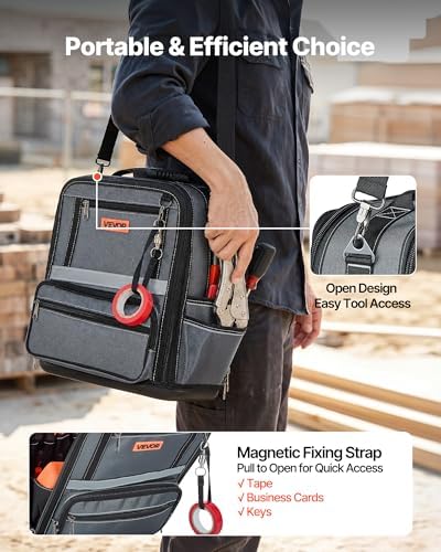 VEVOR Tool Bag, 13.2 Inch, 34-Pocket Portable Large Tool Box Organizer Storage, Carry Toolbox with Hard Plastic Base, Large Zipper, Adjustable Shoulder Strap, for Men Women Dad Husband Fathers Day - Image 7