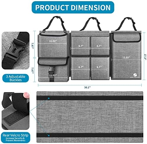 Car Trunk Organizer with Cooler, Hanging Organizers with Large Pockets, Zippers Detachable Seat Back Storage, Waterproof for Jeeps, SUVs, Grey - Image 5
