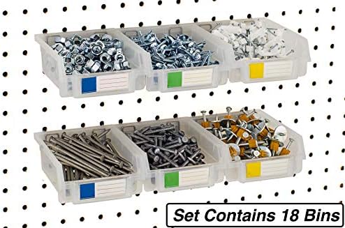 Pegboard Bins – 18 Pack Clear - Hooks to Any Peg Board - Organize Hardware, Accessories, Attachments, Workbench, Garage Storage, Craft Room, Tool Shed, Hobby Supplies, Small Parts - Image 3