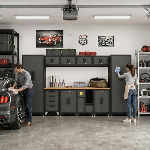 Torin Garage Storage Cabinets System, 12-Pcs Workshop Cabinet Set in Black - Image 6