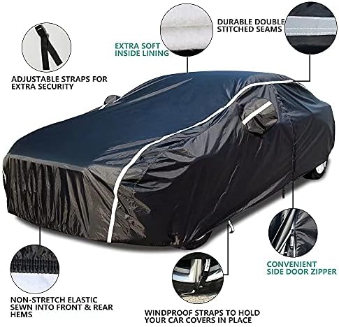 Waterproof Car Cover for Automobiles All Weather - Coverado Car Cover Heat Protection with Zipper Door, Cotton Backing Snowproof UV Protection Windproof, Universal Fit for Sedan (201"-210") - Image 4