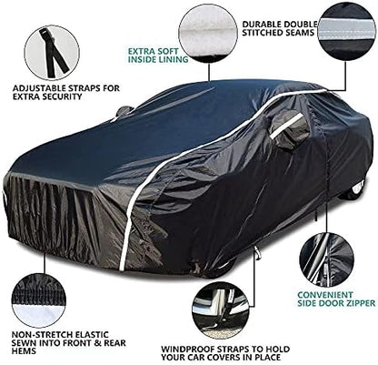 Waterproof Car Cover for Automobiles All Weather - Coverado Car Cover Heat Protection with Zipper Door, Cotton Backing Snowproof UV Protection Windproof, Universal Fit for Sedan (201"-210") - Image 4