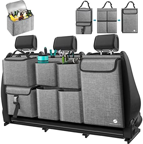 Car Trunk Organizer with Cooler, Hanging Organizers with Large Pockets, Zippers Detachable Seat Back Storage, Waterproof for Jeeps, SUVs, Grey by ORIENTFAMULAY