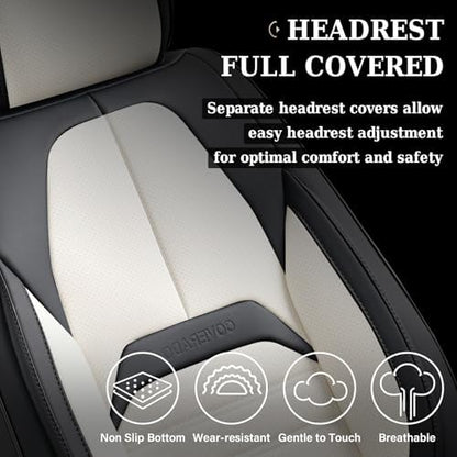 Coverado Waterproof Nappa Leather Car Seat Covers, Automotive Seat Covers，Front Car Seat Cushion & Car Seat Protector, Seat Covers Universal Fit for Most Cars, SUVs,Trucks,Black&White - Image 4