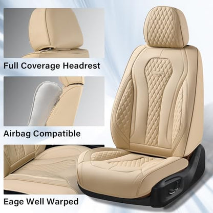 Coverado Automotive Seat Covers, Car Seat Covers Full Set, Beige Car Seat Cover, Car Seat Cushion Waterproof, Front Seats Back Seat Covers, Car Seat Protector Universal Fit Most Cars - Image 3