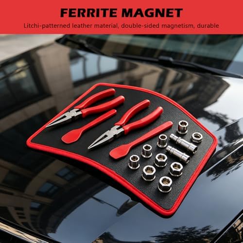 Magnetic Tool Mat Set, 4 Pack Heavy Duty Flexible Magnetic Mat with PVC Coating, Holds Screws, Bolts, Nuts and Small Tools for Garage Workshop and Auto Repair (Red) - Image 4