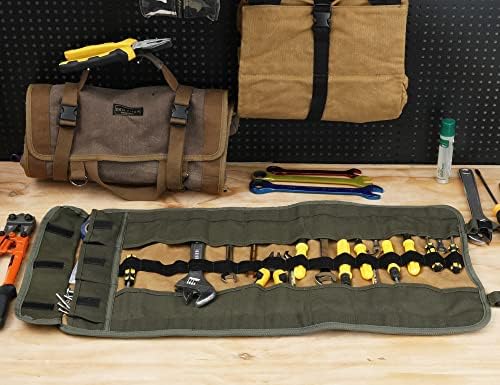 Wrench Tool Roll, Heavy Duty Waxed Canvas Multi-purpose Tool Pouch Bag With 25 Pockets, Easy Storage, Durable (Khaki) - Image 5