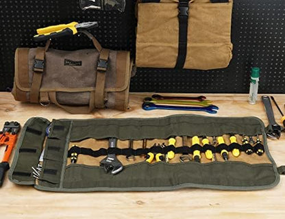 Wrench Tool Roll, Heavy Duty Waxed Canvas Multi-purpose Tool Pouch Bag With 25 Pockets, Easy Storage, Durable (Khaki) - Image 5