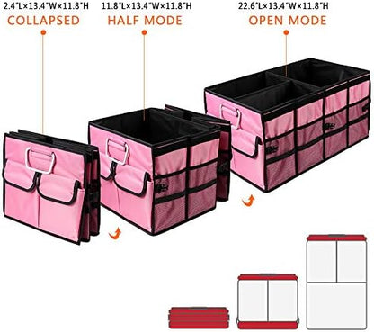 Car Trunk Organizer Collapsible Portable Multi Compartments Organizer with Non Slip Straps for SUV Truck Auto Vehicle Car Auto Minivan (Large without cover, Pink) - Image 2