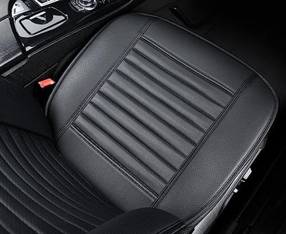2pc Car Seat Covers, Luxury Car Protectors, Universal Anti-Slip Driver Seat Covers, Edge Wrapping Front Car Seat Covers with PU Leather(Black) - Image 4