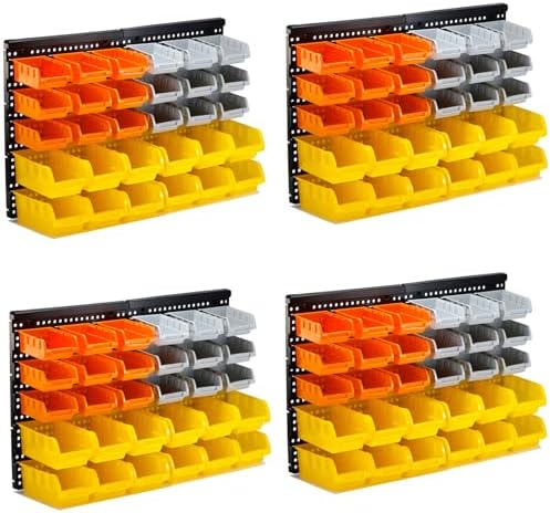30-Bin Wall Mounted Storage Bins Kit, Tool Organizer Rack, Garage Hardware Organizer, Parts Storage Bins, DIY Combination 4 Set (Grey & Orange & Yellow Type) by VEOFEMLEA