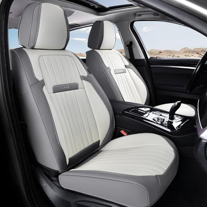 Coverado Car Seat Covers Front Seats, Seat Covers for Cars, Car Seat Protector, 2-Pack Car Seat Cushion Nappa Leather, Waterproof Seat Covers Carseat Cover Universal Fit for Most Cars(Gray&White) by COVERADOAUTO