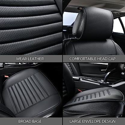 2pc Car Seat Covers, Luxury Car Protectors, Universal Anti-Slip Driver Seat Covers, Edge Wrapping Front Car Seat Covers with PU Leather(Black) - Image 3