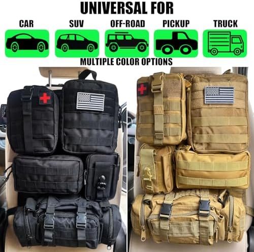 7 PACK Tactical Seat back organizer Truck organizer With 6 Detachable Pouches Universal For Car Truck Ford Jeep Military-Grade Heavier Panels With Multi-functional Packs (2 Set Black) - Image 3