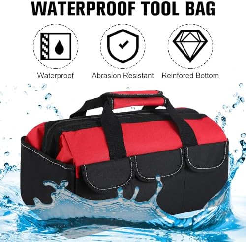 Sanwuta 3 Pack 16 Inch Tool Bags, Side Pockets, Blue, Red, Yellow - Image 5