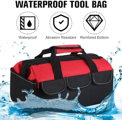 Sanwuta 3 Pack 16 Inch Tool Bags, Side Pockets, Blue, Red, Yellow - Image 5