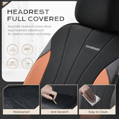 Coverado Seat Covers for Car, Automotive Car Seat Covers 5 Seats, Mesh Breathable Leather Seat Protectors, Brown Seat Covers Universal Fit for SUV, Truck, Vans, Sedan - Image 6
