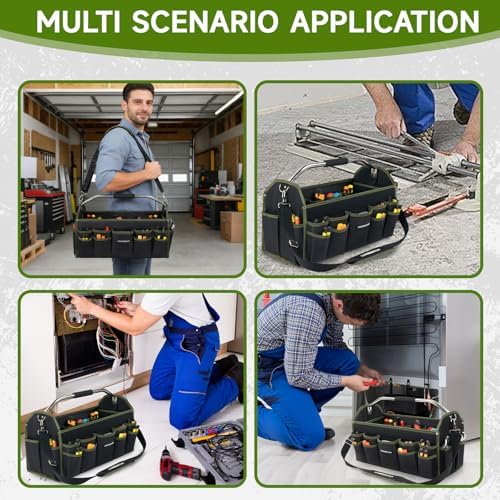 20In Electrician Tool Bag, Foldable Bags For Men Heavy Duty, Open Top Tool Tote, 30 Pockets Can Hold Many fittings, Organizer Stainless Steel Handle and Removable Shoulder Strap - Image 7