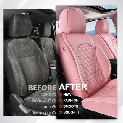 Coverado Front Seat Covers, Luxury Faux Leather Breathable Waterproof Protectors, Universal Fit for Cars, SUVs, Trucks, Durable Car Seat Protectors, Waterproof Car Cushions – Pink - Image 6