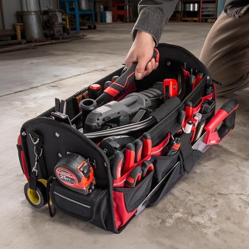 HAUTMEC 18.5" Heavy-Duty Tool Tote, 1680D Open Top Tool Bag with 39-Pockets, Rotating Steel Handle, Padded Shoulder Strap & Water-Resistant Base - HT0178 - Image 2