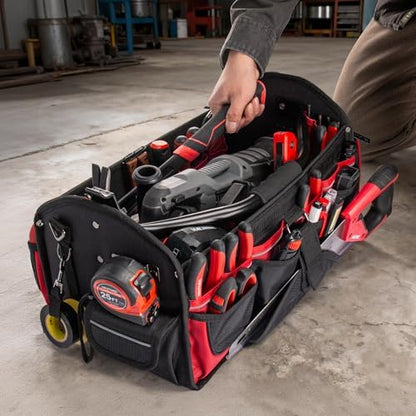 HAUTMEC 18.5" Heavy-Duty Tool Tote, 1680D Open Top Tool Bag with 39-Pockets, Rotating Steel Handle, Padded Shoulder Strap & Water-Resistant Base - HT0178 - Image 2