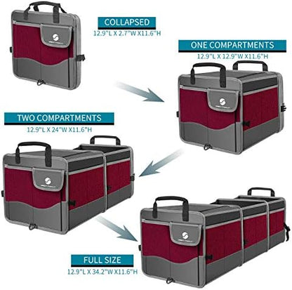 Trunk Organizer with Cooler, Collapsible Trunk Storage Container with Non Slip Bottom Strips, Large Multi-Compartment Waterproof Car Trunk Organizer Groceries for Vehicle Sedan, SUV, Van(Wine Red) - Image 4