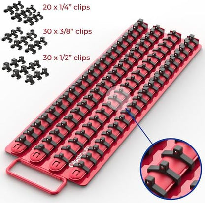 Olsa Tools 80-Slot Portable Socket Organizer Tray With Handle Red/Black - Image 2