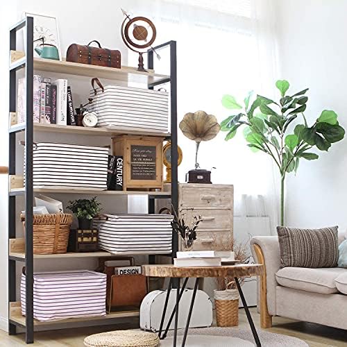 Hinwo 4-Pack Large Canvas Fabric Storage Baskets with Handles, 31L Rectangle Storage Bins, Collapsible Storage Box, Clothes, Toys, Blankets Organizers, 16.5 x 11.8 x 9.8 inches, (Navy Blue Stripe) - Image 2
