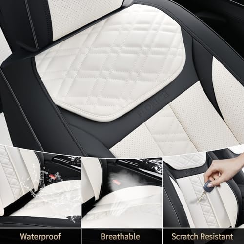 FLORICH Seat Covers, Atomutive Car Seat Covers Full Sets, Waterproof Seat Cover for Cars, Luxury Leather Universal Seat Cover Accessories Fit for Most Cars SUV Truck Sedans(White) - Image 6