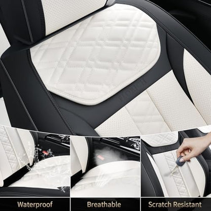 FLORICH Seat Covers, Atomutive Car Seat Covers Full Sets, Waterproof Seat Cover for Cars, Luxury Leather Universal Seat Cover Accessories Fit for Most Cars SUV Truck Sedans(White) - Image 6