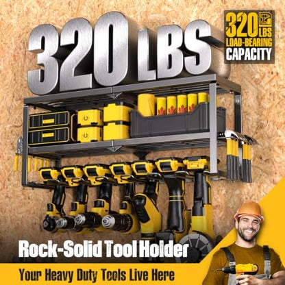 Spampur Power Tool Organizer for Tool Storage, Drill Holder Wall Mount with Screwdriver Organizer, Tool Holder for Garage Wall Organization, Heavy Duty Metal Tool Shelf with Battery Holder - Image 3