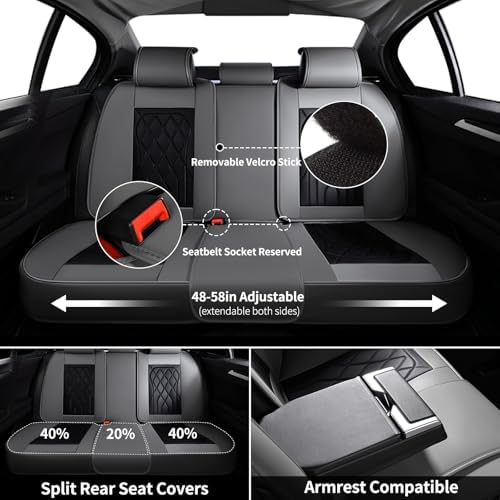 FLORICH Car Seat Covers Full Set, Leather Car Seat Protector, Waterproof Automotive Seat Cover with Anti-Slip Padded, Airbag Compatible, Universal Seat Covers Fit for Most Car - Gray&Black - Image 5