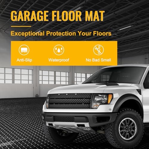 Grandroad auto 10x25 FT Garage Floor Mat, 2.8mm Thickened Flooring Roll for Under Car Diamond Plate PVC Rubber Mat with 20 Pcs Tapes, Non-Slip Floor Mat for Garage, Warehouse, Trailer, Gyms, Black - Image 4
