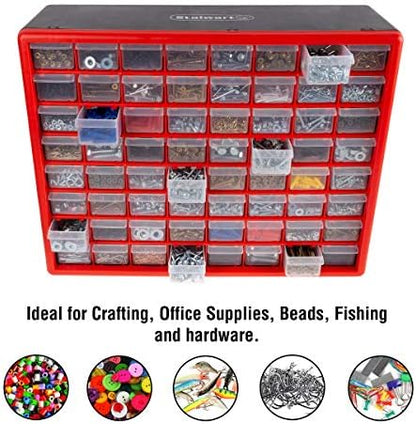 Stalwart 64-Drawer Storage Organizer, Red - Image 6