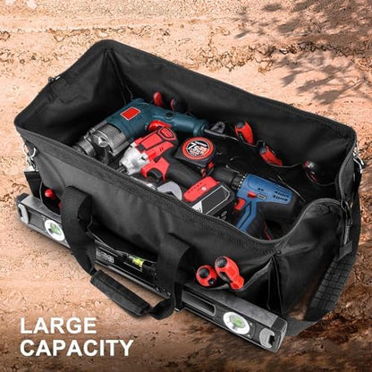 HAUTMEC 24" Large Contractors Tool Bag, Wide Mouth Tool Bag with Hard Base & Metal Frame, 21-Pocket Double Zippers Heavy-Duty Tool Organizer for Heavy Tools – HT0184 - Image 2