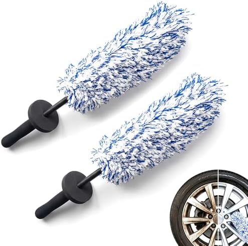 Wheel Barrel Cleaning Brush,2026 New Long Handle Microfiber Wheel Brush Car Duster,Lightweight Rim Detailing Tool for Narrow Spokes & Brake Calipers (Blue Brush/2pcs) by ANYSENTHome