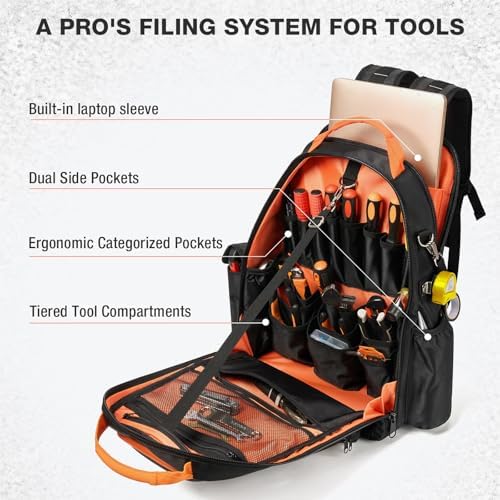 HISEA Tool Backpack, 18-Inch Heavy Duty Tool Bag Organizer with 37 Pockets - Image 3