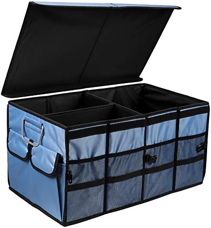 Car Trunk Organizer Collapsible Portable Multi Compartments Organizer with Non Slip Straps for SUV Truck Auto Vehicle Car Auto Minivan (Large covered, Blue) by TYSKL