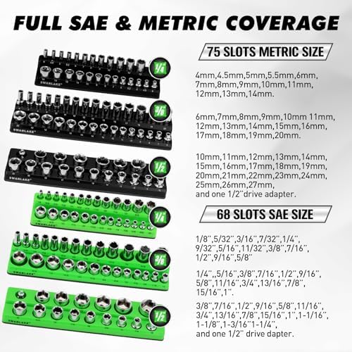20-Piece Magnetic Tool Organizer Set, 1/4", 3/8", 1/2" SAE & Metric Socket Organizers, 2 Large Wrench Holders, 24-Slot Wrench Rails, Plier and Screwdriver Wall Mount Storage - Image 6