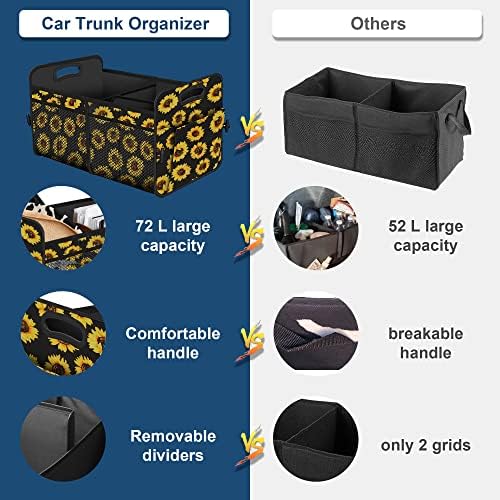 Femuar Car Trunk Organizer with 72L Large Capacity Waterproof Collapsible and 11 Pockets, Trunk Organizer for Car SUV/Jeep/Sedan, Large Size, Sunflower - Image 2