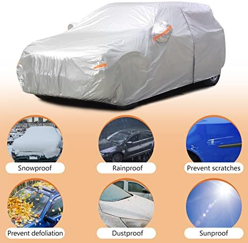 SEAZEN SUV Car Cover Waterproof All Weather, Outdoor Car Covers for Automobiles with Zipper Door, Hail UV Snow Wind Protection, Breathable Oxford Cloth Universal Full Car Cover(Length 191" to 200") - Image 4