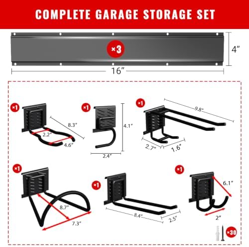 Garage Tool Organizer Wall Mount, Easy to 48inch Install Heavy-Duty Garage Storage System with 6 Adjustable Hooks, Garden Tool Rack for Shovels, Rakes, Yard Tools - Image 5