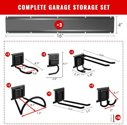 Garage Tool Organizer Wall Mount, Easy to 48inch Install Heavy-Duty Garage Storage System with 6 Adjustable Hooks, Garden Tool Rack for Shovels, Rakes, Yard Tools - Image 5