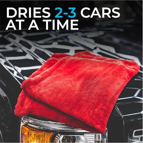 The Rag Company - The 1500 - Heavy Duty Car Drying Towel; Perfect for Trucks, Commercial Vehicles, RVs, Boats, and More; Premium 70/30 Blend Twist Loop Design, 1500gsm, 30in x 30in, Red - Image 4