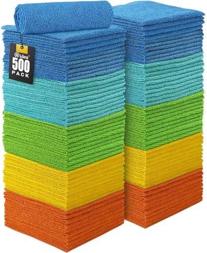 AIDEA Microfiber Cleaning Cloth, 500PK, Soft Absorbent Rags, Shop Towels, Microfiber Towels for Cars, Kitchen Towels, Dusting Cloth for Home, Window, Cleaning Supplies, 12"×12" by AIDEAHOME