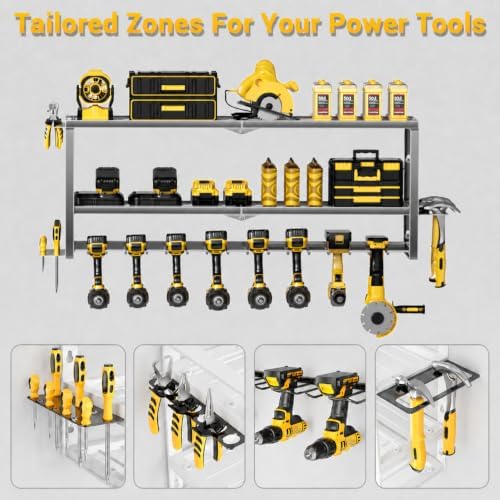 Large Power Tool Organizer Wall Mount,3-Tier 8 Slot,Extra Tall,Black - Image 2