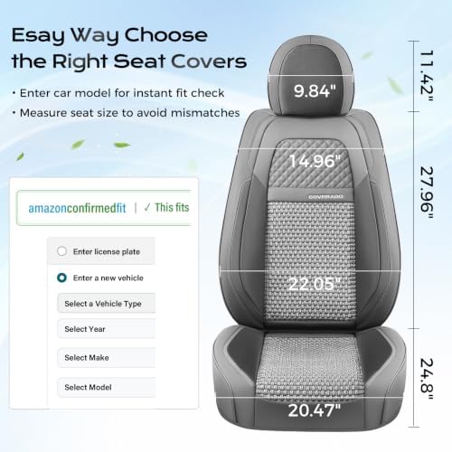 Coverado Car Seat Covers Full Set, Nappa Leather Seat Covers for Cars, Waterproof Car Seat Protector, Front and Back Seats Universal Fit for Most Vehicles, Gray - Image 6