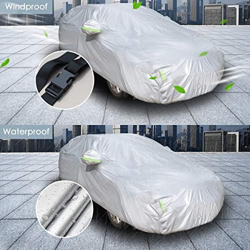 Sedan Car Cover Waterproof All Weather for Auto 210T Lightweight Breathable Outdoor Car Covers UV Protection/Windproof/Dustproof/Scratch Resistant Universal Car Cover Fit Sedan (Up to 193”L) - Image 4