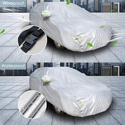 Sedan Car Cover Waterproof All Weather for Auto 210T Lightweight Breathable Outdoor Car Covers UV Protection/Windproof/Dustproof/Scratch Resistant Universal Car Cover Fit Sedan (Up to 193”L) - Image 4