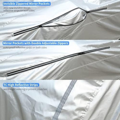 Tecoom Hard Shell Car Cover Waterproof UV-Proof Windproof for All Weather Indoor Outdoor Without Door Zipper & Mirror Pockets Fit 173-182 Inches Length Coupe/Convertible/Sport Car - Image 2